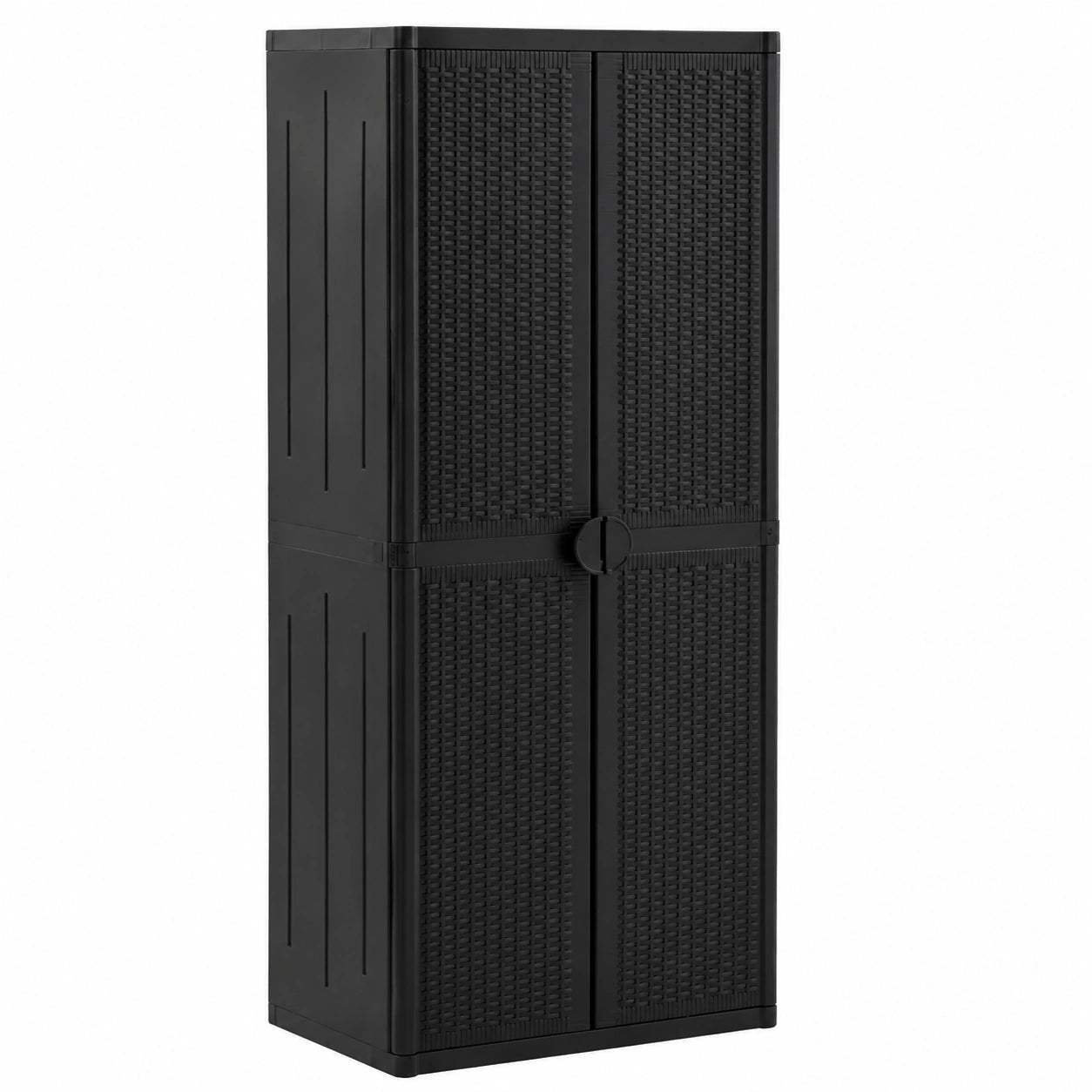 Hochwertiger Kunststoff-Gartenschrank mit Rattan-Optik, schwarz, 65x45x172 cm
