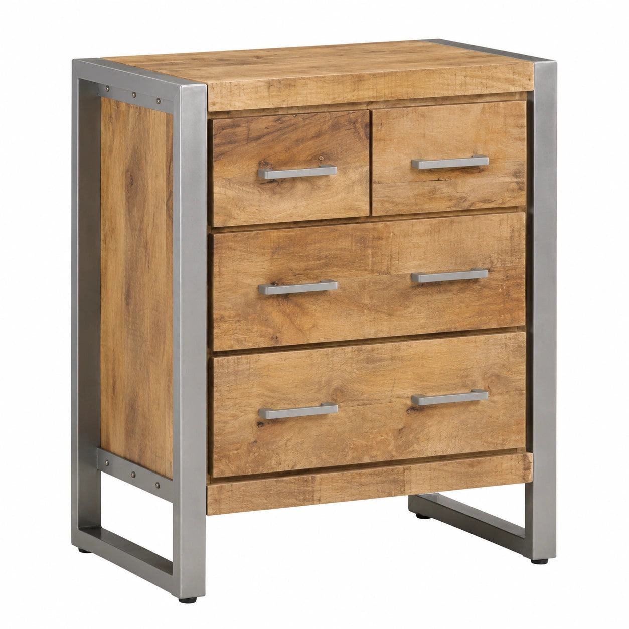 Industrielles Mangoholz-Sideboard mit Eisenrahmen und 4 Schubladen, 60x35x70 cm, ideal für Wohnzimmer, Schlafzimmer und Flur