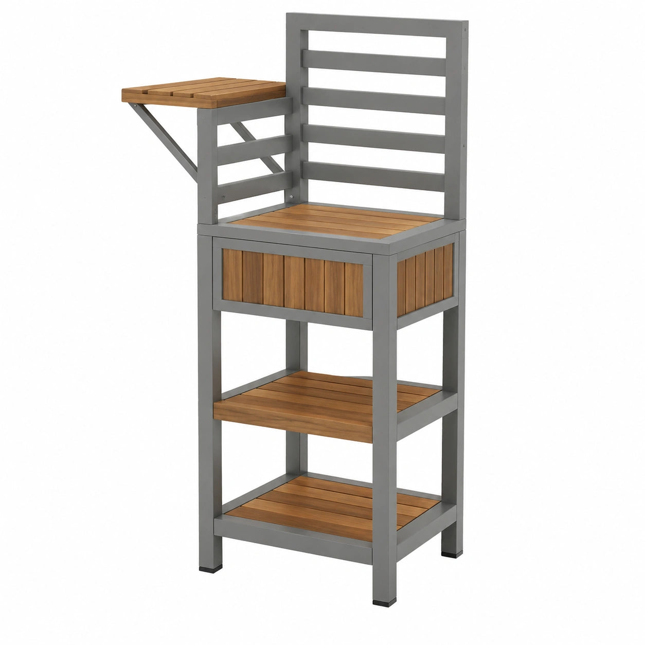 Merax Outdoor Holzschrank wetterfest – Vielseitiger Gartenschrank mit Edelstahloberfläche und Ablageböden für Terrasse und Balkon