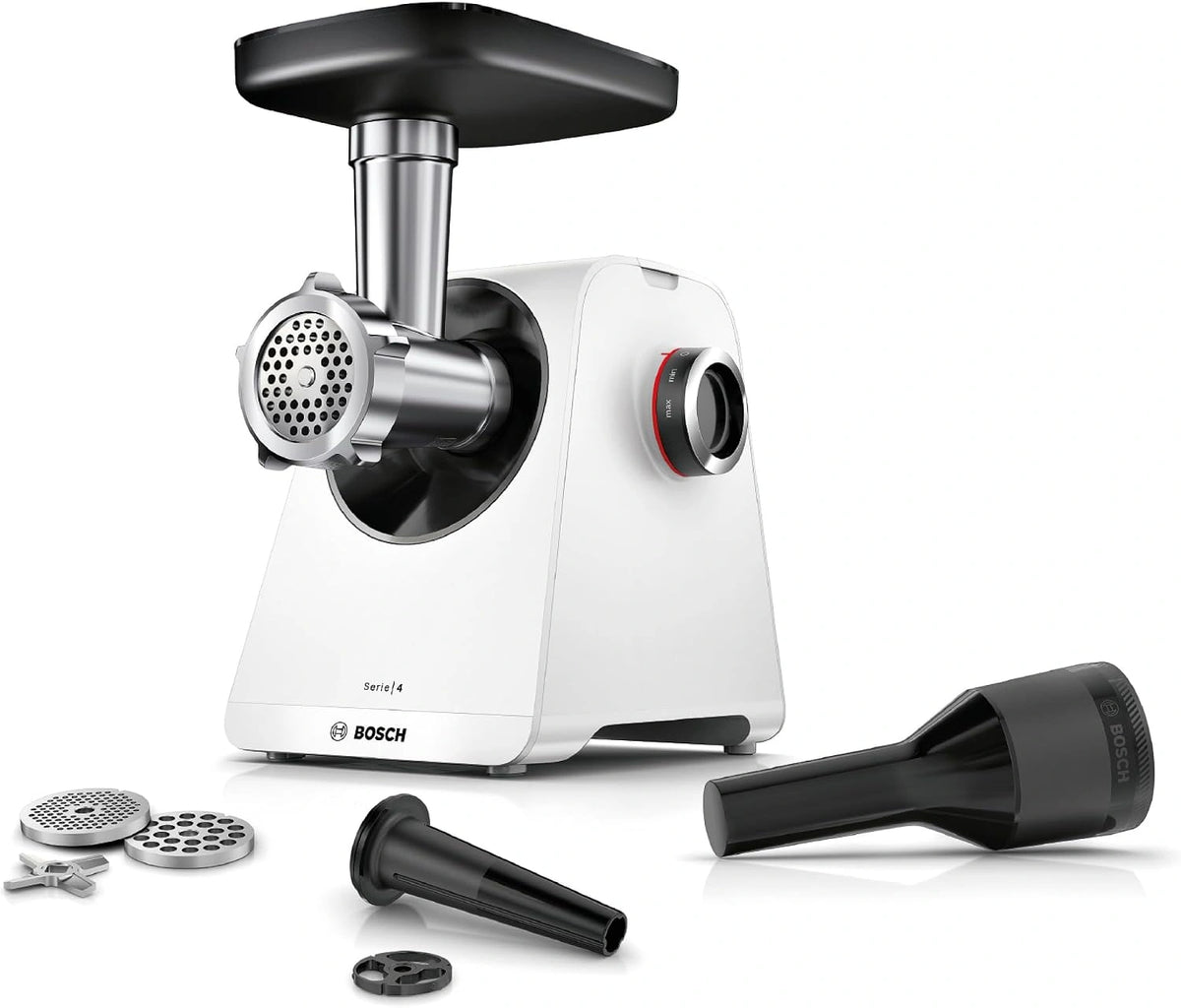 Bosch Elektrischer Fleischwolf, Edelstahl, Weiß und Schwarz