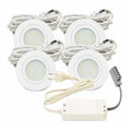 LED Einbauspots IP44 Set, 5er Pack, 12V, 2,4W, 200lm, Warmweiß 3000K, inkl. Trafo & Kabel, Bohrung 54-60mm