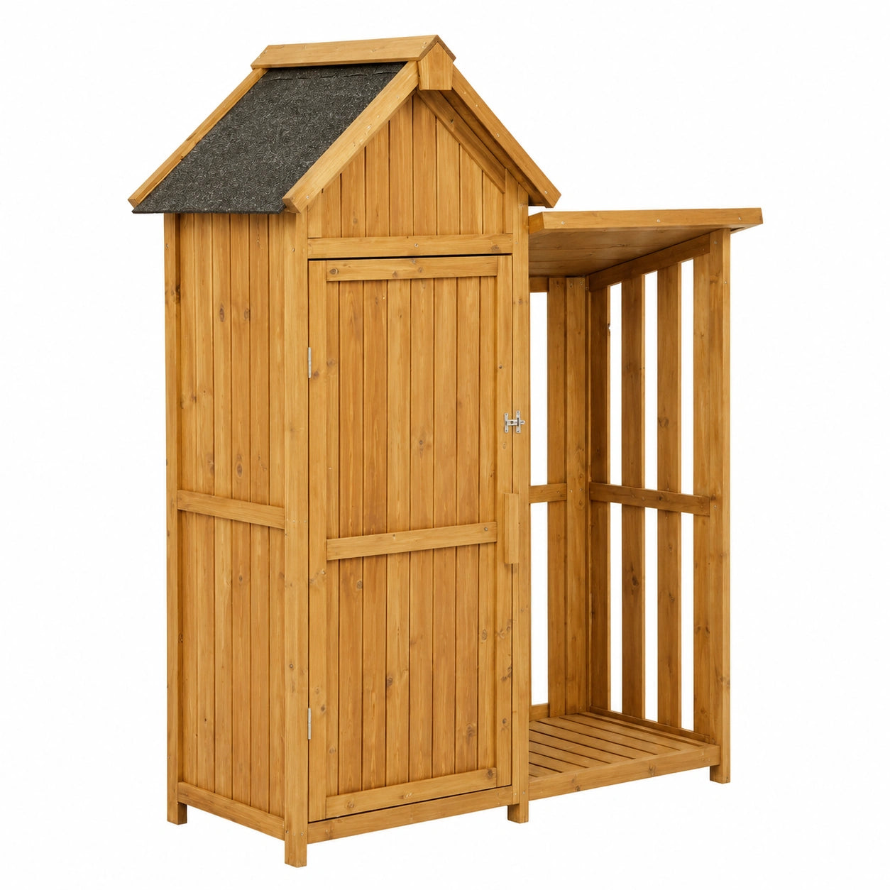Holz Gartenschrank mit Kaminholzregal Noé - 136x57x170 cm - Braun