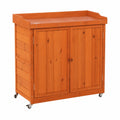 Wetterfester Gartenschrank aus Tannenholz mit Arbeitsfläche und Rollen, abnehmbares Regal, ideal für Terrasse und Balkon, 98,5 × 48 × 100 cm