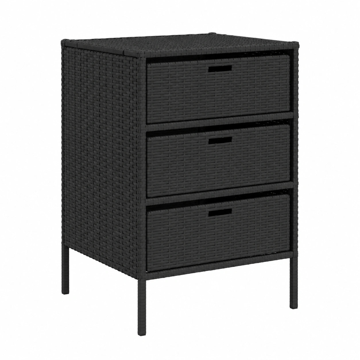 LAPOOH Wetterfester Poly-Rattan Gartenschrank 55x59x80 cm, Schwarz, für Geräte und Outdoor