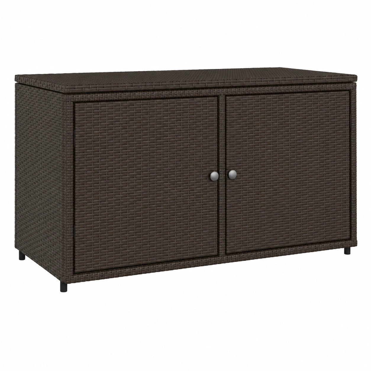 Myheimly Poly Rattan Gartenschrank mit Türen, Großer Stauraum für Balkon oder Terrasse, Braun, 110x55x60,5 cm