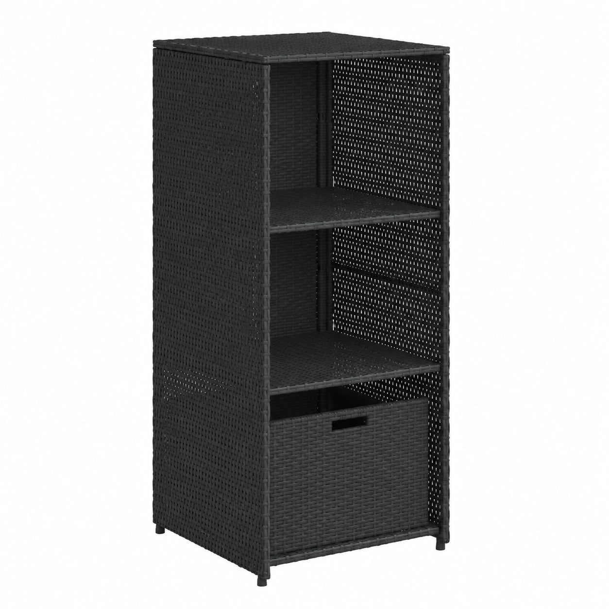 Rattan Gartenschrank, Aufbewahrungsbox, 2-stöckig, für Balkon und Terrasse, 50x55x115 cm, Schwarz