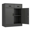 Stahlschrank mit Doppeltür, abschließbar, inklusive 2 Schubladen und verstellbarem Einlegeboden, für Büro und Garage, schwarz 90x80x40 cm
