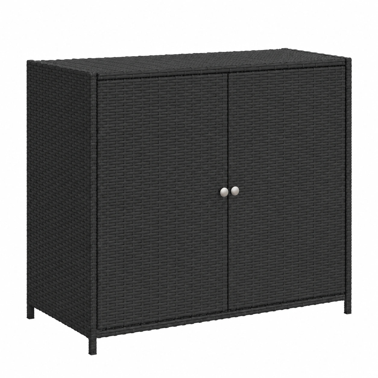 Hochwertiger Schwarzer Gartenschrank aus Poly Rattan, 83x45x76 cm, Wetterfeste Aufbewahrung für Garten und Terrasse