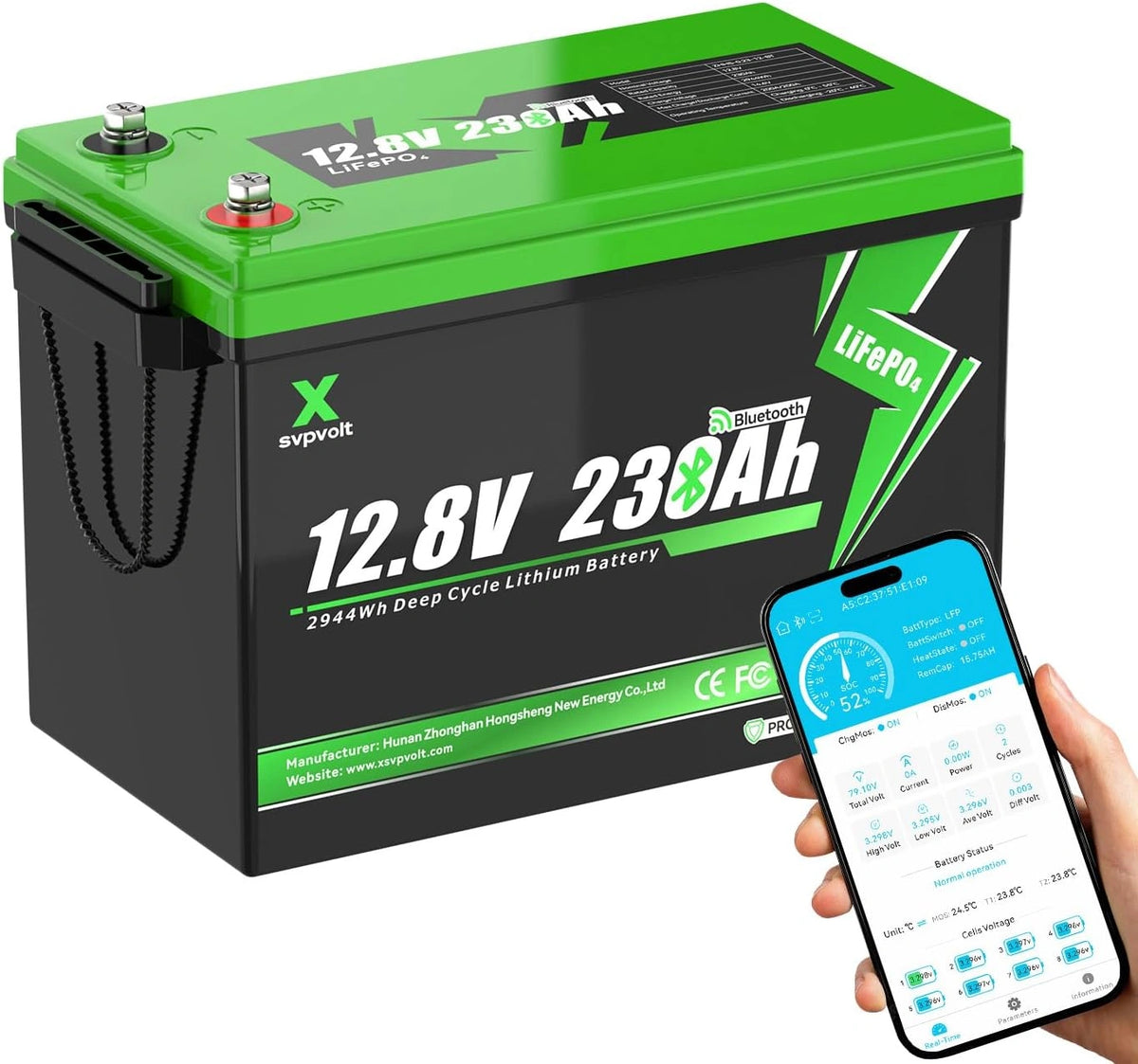 X svpvolt Akku LiFePO4, 2944 Wh, 230 Ah, 12 V, Bluetooth