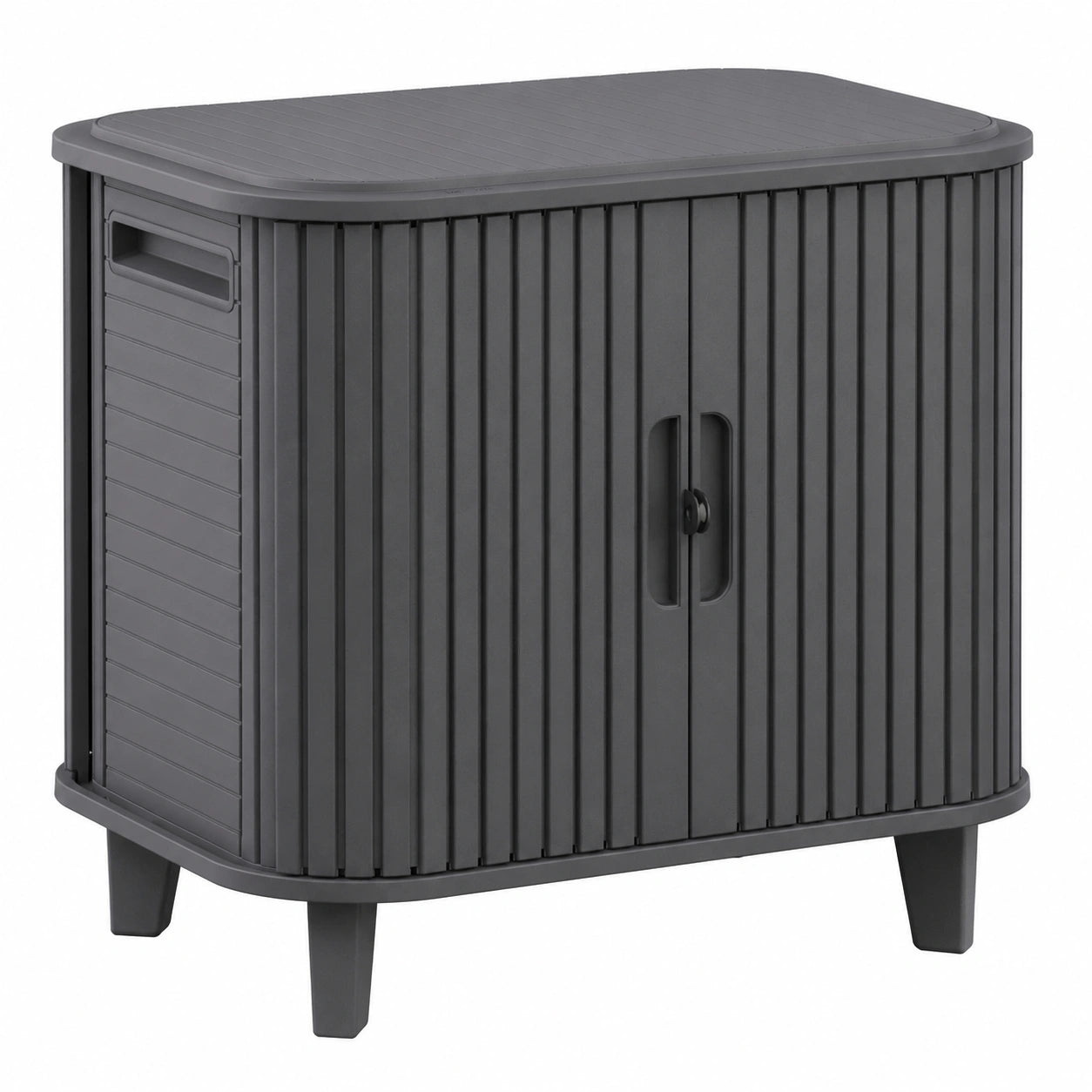Keter Velo Schrank 113L Graphit - Wetterfest, abschließbar, Holzoptik, stapelbar, Schiebetüren, 62,3x47x62,4cm