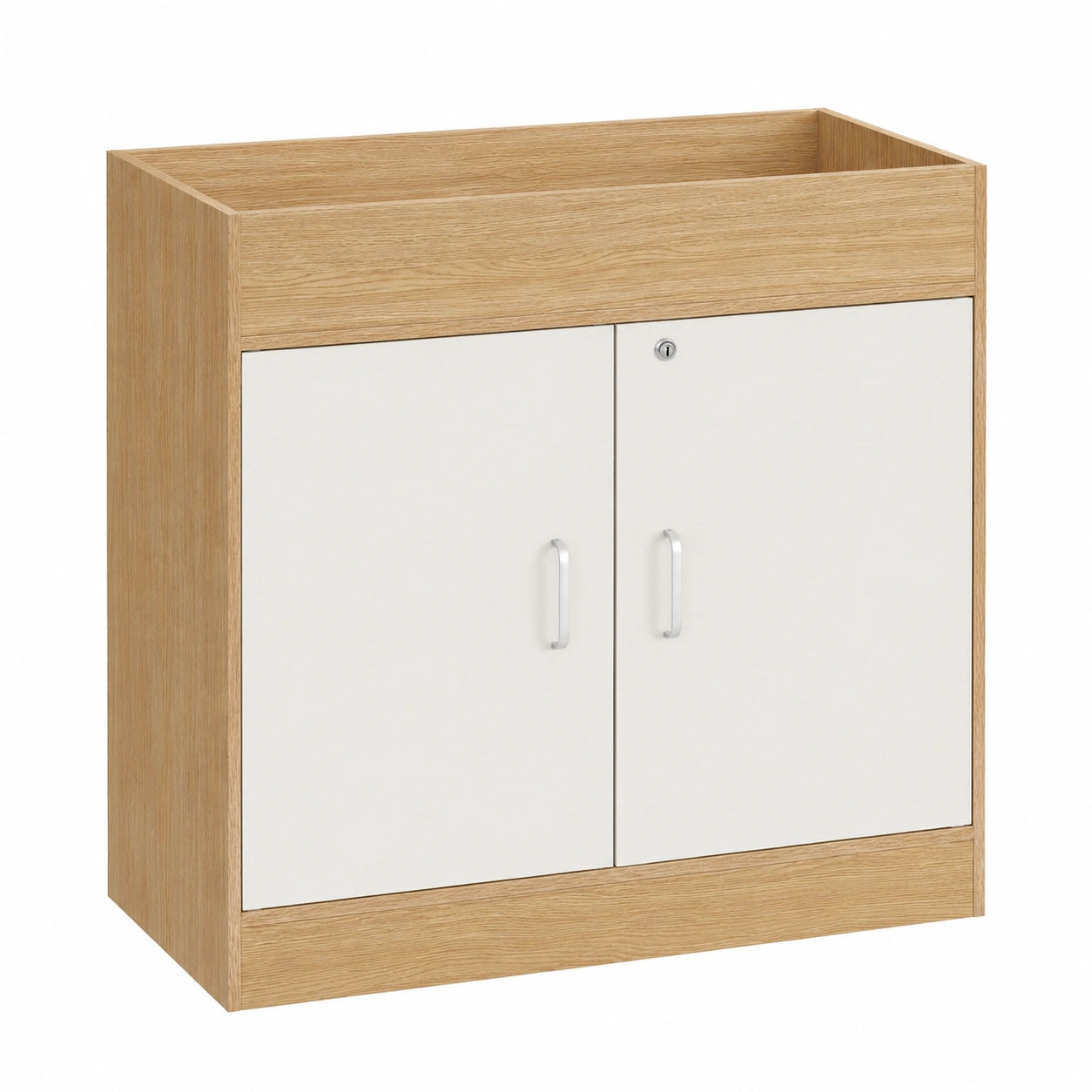 Abschließbarer Aktenschrank mit 3 Ebenen, Kirschholzoptik, 80x40x80cm, für Büro und Garten, inkl. 2 Schlüssel