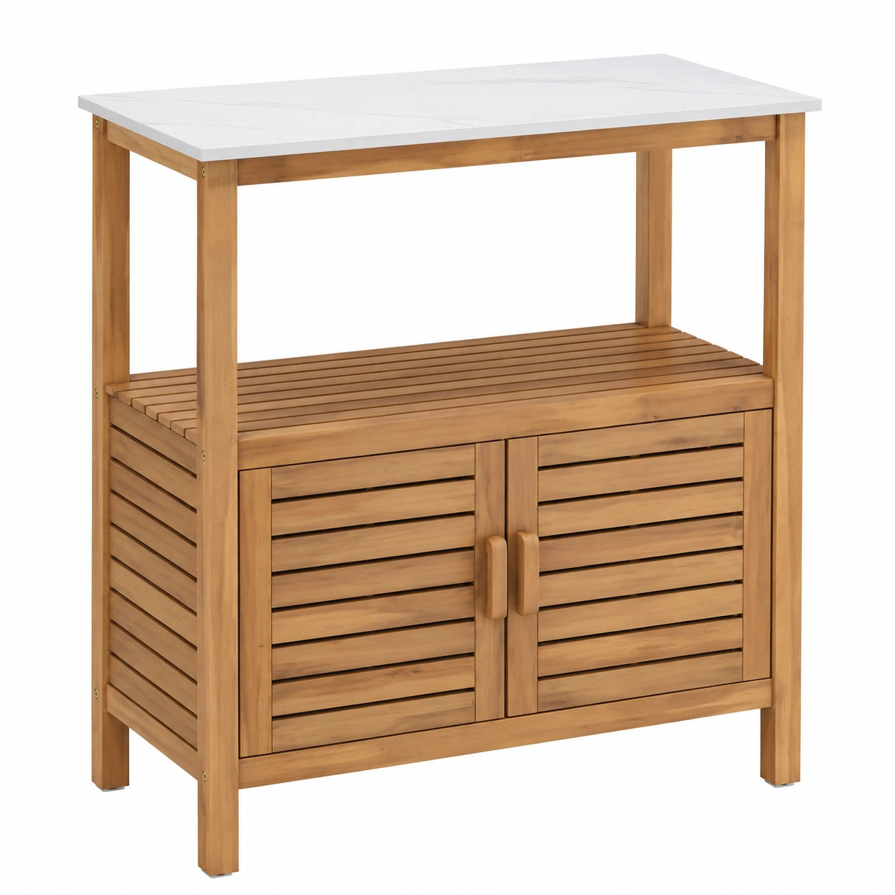 Akazienholz Gartenschrank mit Regalflächen für Terrasse und Balkon, 80x40x90,5 cm