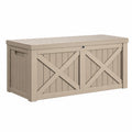 YITAHOME 450L Wetterfeste Gartenbox, Verstärkte Aufbewahrungslösung für Terrasse und Pool, Abschließbar, Taupe