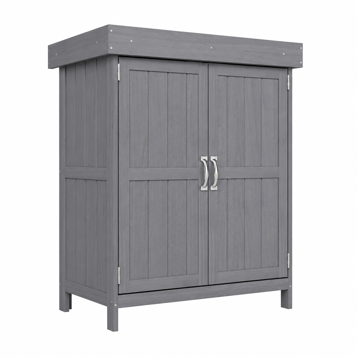 Wetterfester Outsunny Gartenschrank aus Tannenholz, Dunkelgrau, 74x43x88 cm, mit Doppeltür und 2 Fächern