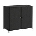 Gecheer Gartenschrank aus schwarzem Polyrattan mit Doppeltüren für Terrasse – 83x45x76 cm