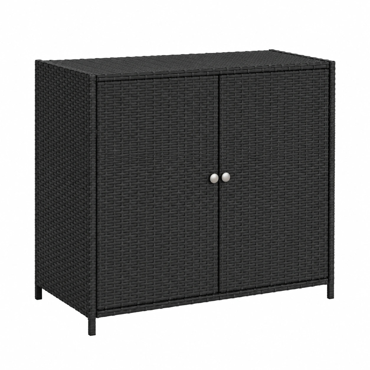 Gecheer Gartenschrank aus schwarzem Polyrattan mit Doppeltüren für Terrasse – 83x45x76 cm