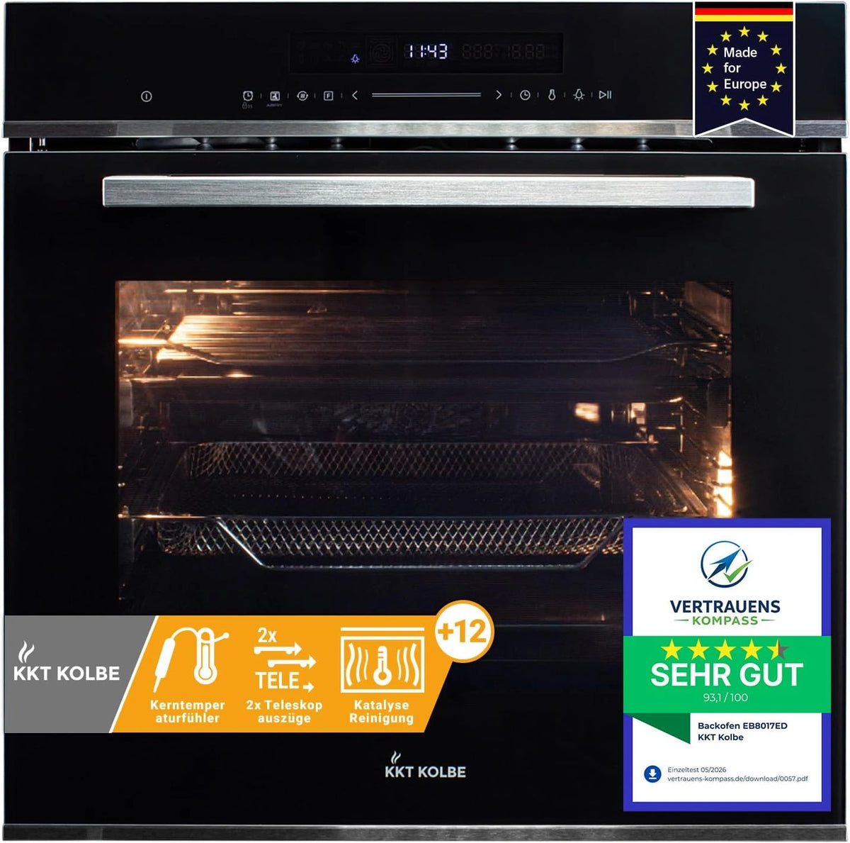 KKT KOLBE Heißluftfritteuse EB8017ED, 72 L, Schwarz und Silber