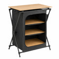 Stagecaptain Faltbarer Campingschrank mit Bambustisch - Robustes Aluminiumgestell für Outdoor, Wohnwagen und Garten