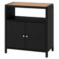 Gartenschrank aus Rattan mit Akazienholz-Arbeitsplatte, doppelter Tür, 90x53x86 cm, schwarz