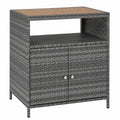 LIFEZEAL Rattan Gartenschrank mit Akazienholzoberfläche, vielseitiger Aufbewahrungsschrank für Küche und Terrasse, 90 x 53 x 86 cm, Grau