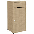 Großer Poly-Rattan Gartenschrank mit Türen für Balkon und Terrasse, Beige 55x55x111 cm