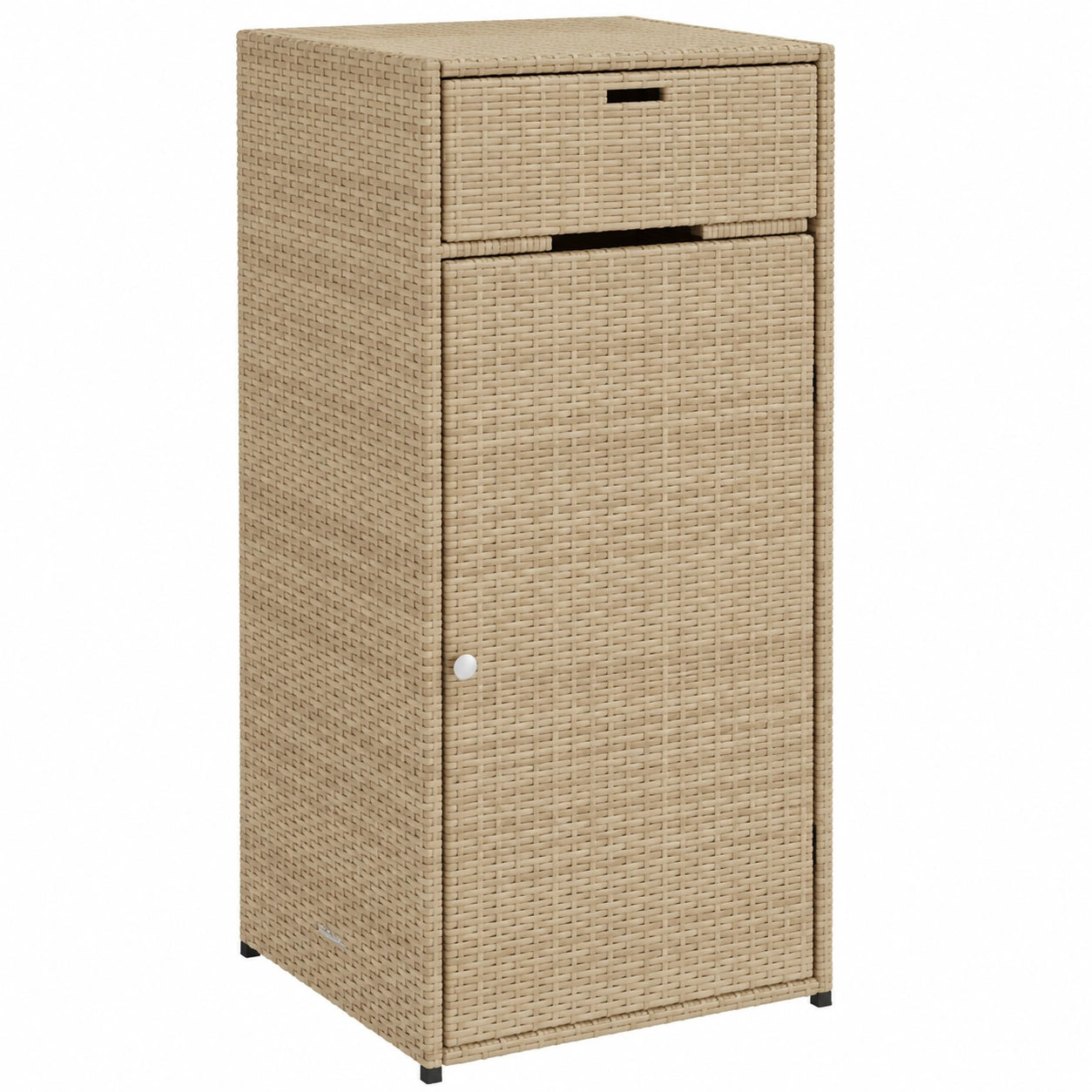 Großer Poly-Rattan Gartenschrank mit Türen für Balkon und Terrasse, Beige 55x55x111 cm