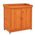 FANTASK Garten-Lagerschrank aus Holz mit Rollen und Stahlplatte, 98,5x48x100cm