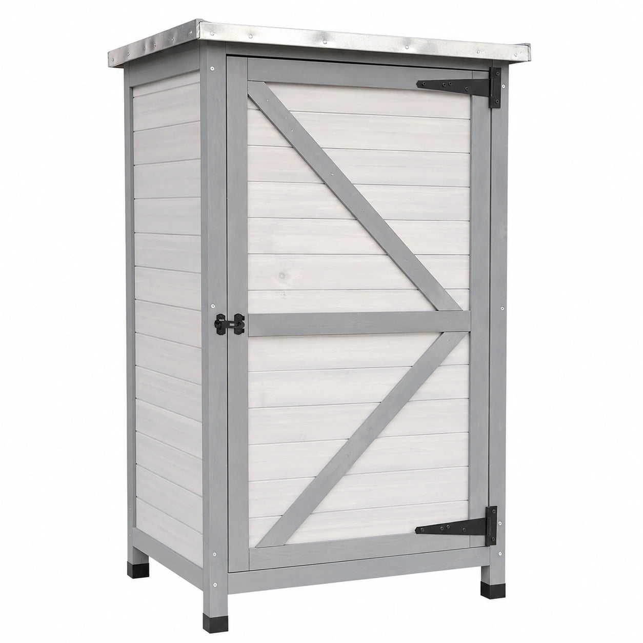 Wetterfester Gartenschrank mit Regalböden und Flachdach - Grau/Hellgrau