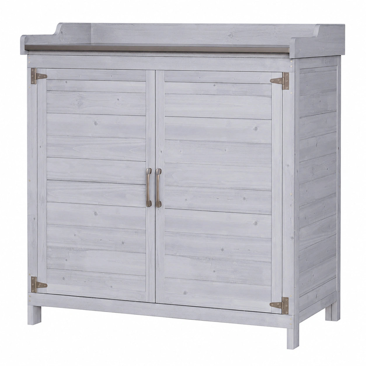 Gartentisch mit Stauraum, wetterfester Pflanzenschrank, verzinkte Oberfläche, höhenverstellbare Einlegeböden, Schrank für Balkon und Terrasse, 98x48x95cm (Grau)