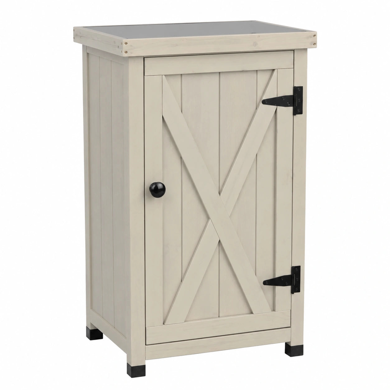 Wetterfester Gartenschrank mit Arbeitsplatte aus Massivholz, grau lasiert für Balkon und Terrasse, 45x45x91 cm