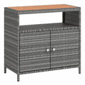 Hochwertiger Gartenschrank aus Rattan mit Akazienholzplatte für Terrasse, mit Doppeltür und offenem Fach, wetterfester Außenschrank in Grau, 90 x 53 x 86 cm