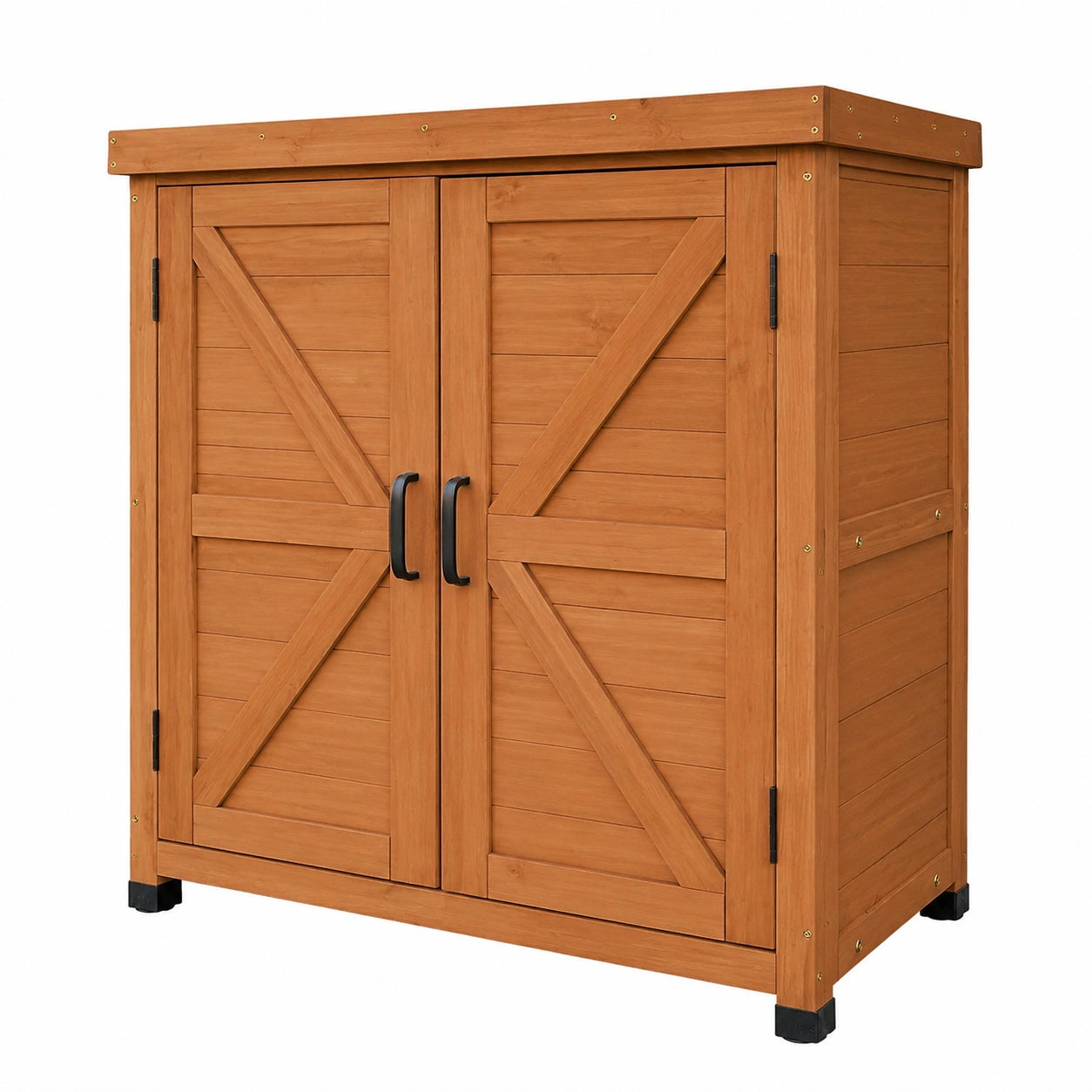 Hölzerner Gartenschrank Felix in Kaffeebraun mit Ablage, 80x45x93 cm