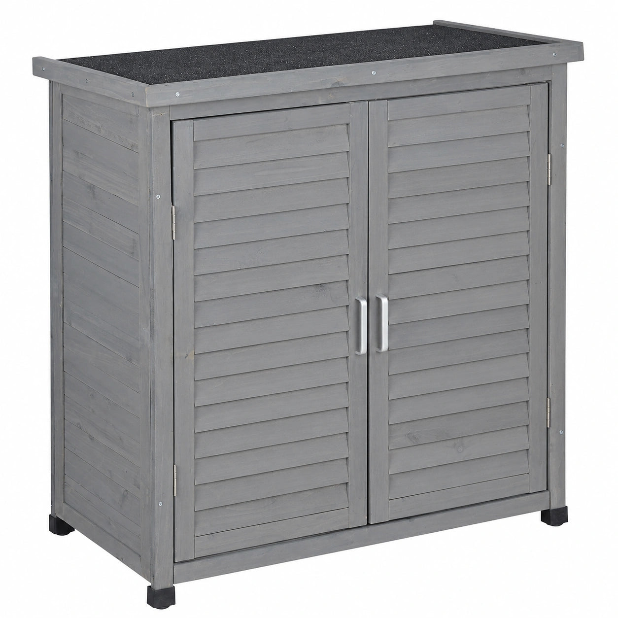 Holzschrank für Garten mit Neigungsdach, 3 Ablagen, Doppeltür, Grau, 97x86,5x47 cm