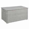 Wetterfeste Polyrattan-Aufbewahrungsbox aus Aluminium, 750L, UV-beständig, 145x82,5x79,5 cm, hellgrau
