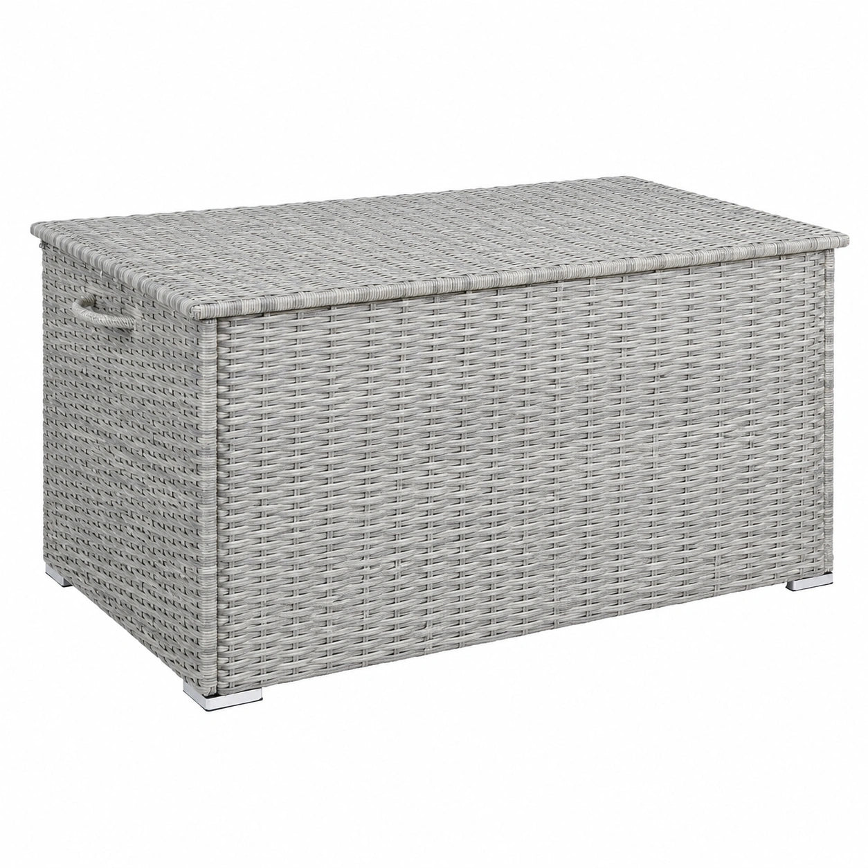 Wetterfeste Polyrattan-Aufbewahrungsbox aus Aluminium, 750L, UV-beständig, 145x82,5x79,5 cm, hellgrau