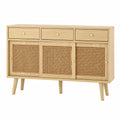 Moderner Sideboard mit Rattandetails, Eiche, 120x40x78cm